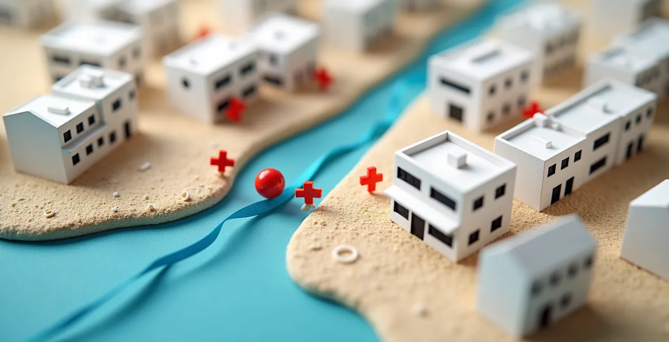 Carte illustrant la localisation des services médicaux dans une station balnéaire