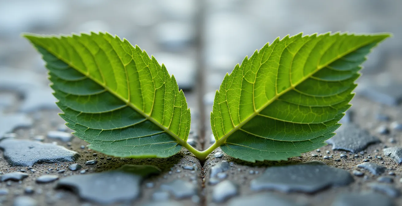 Comparaison macro des feuilles de Gentiane et Vératre montrant clairement la différence d'insertion sur la tige