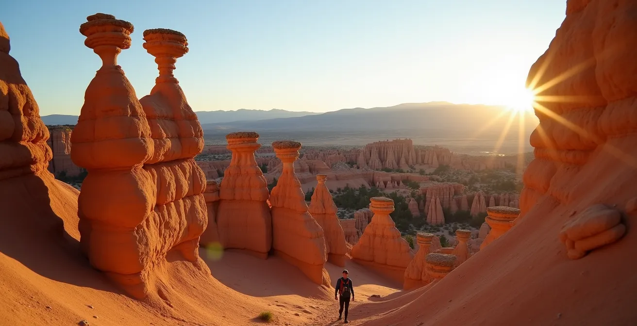 Formation de demoiselles coiffées dans un paysage alpin érodé