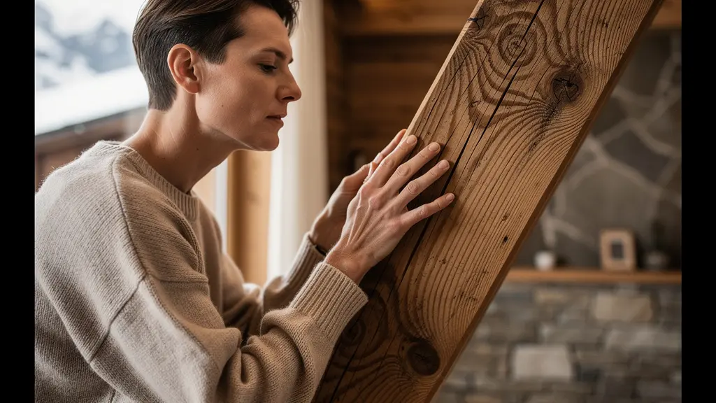 Intérieur de chalet au style Japandi avec bois brut et éclairage épuré