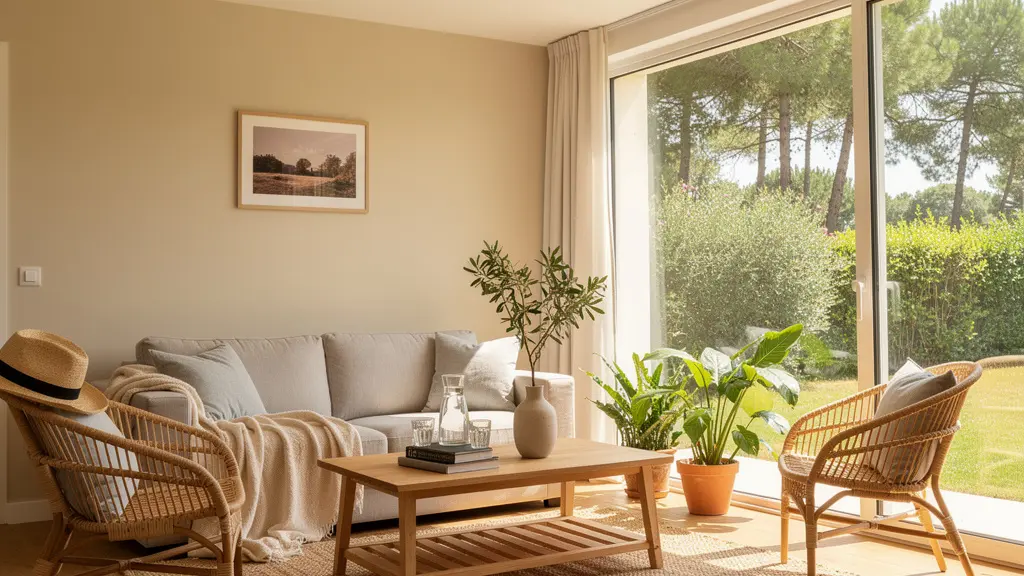 Intérieur lumineux d'une location de vacances typique des Landes