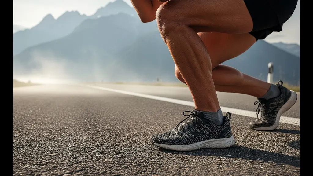 Coureur sur une ligne de départ en plaine avec un paysage de montagne lointain en arrière-plan symbolisant le retour d'altitude vers la compétition