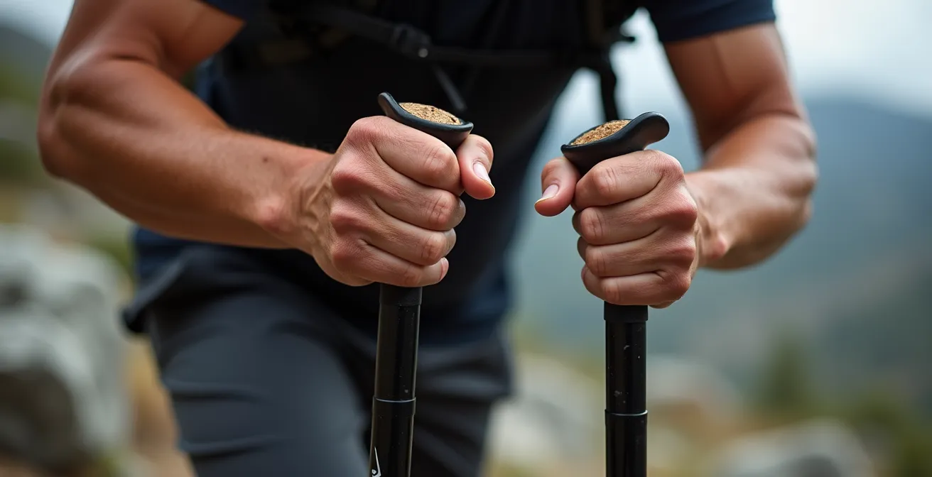 Démonstration de la technique de poussée avec bâtons en montée raide