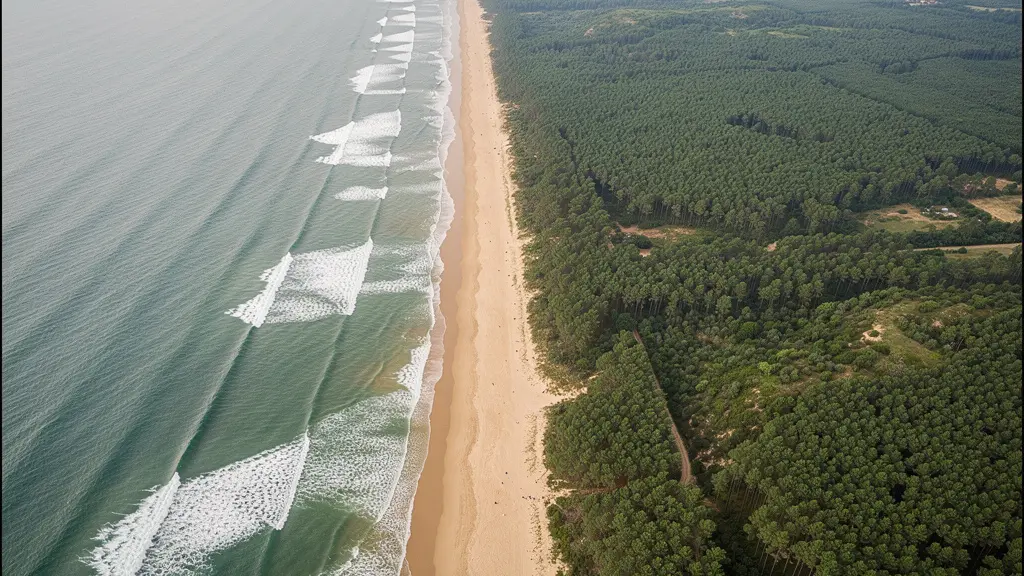 Vue panoramique de la côte landaise avec océan et forêt de pins